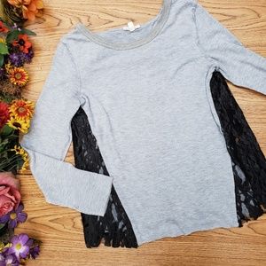 Liberty Garden Faux Leather Lace Gray Top